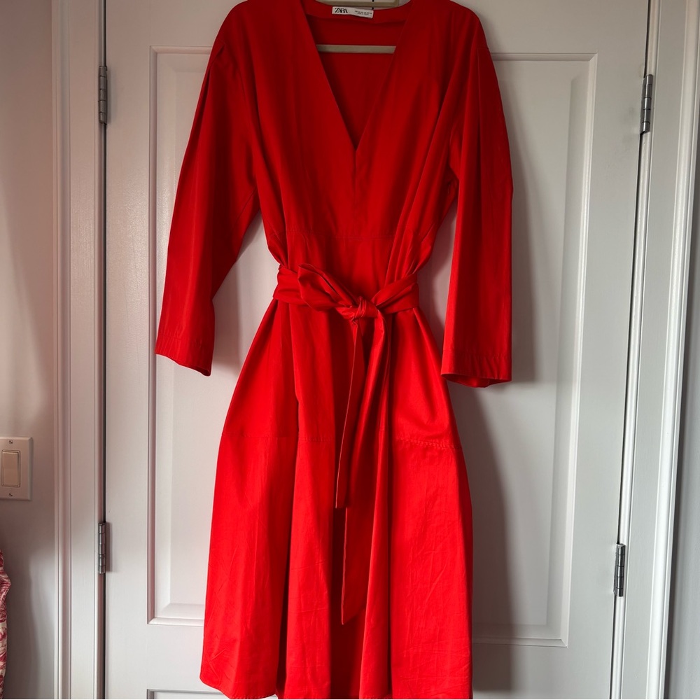 Zara Red Long Sleeve Wrap Dress